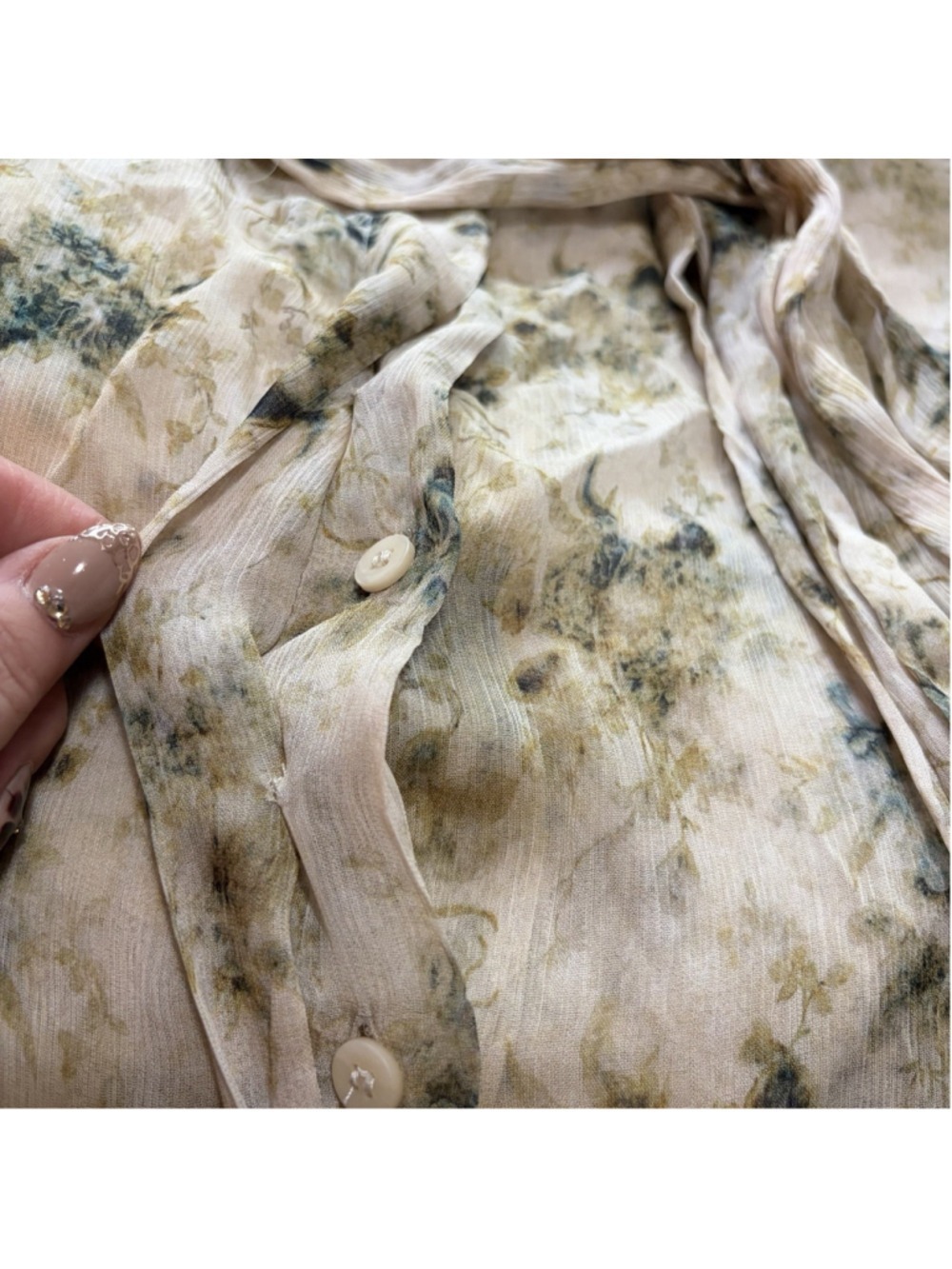 Zara Sheer Floral Tie Blouse - Size Large - Picture 11 of 14